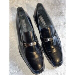 Aston Grey Dress Shoes Men’s Size 9.5 Medium Black Leather Slip On Bicycle Toe